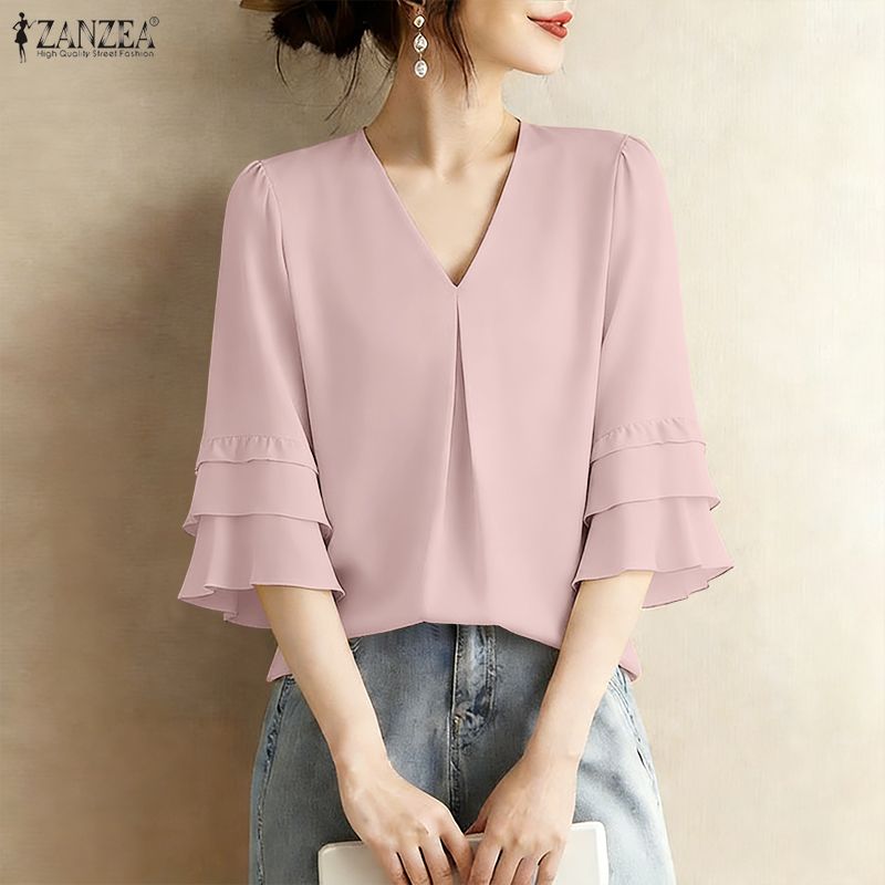 Summer Clothing Work - Blusa Feminina ZANZEA Elegante de Verão