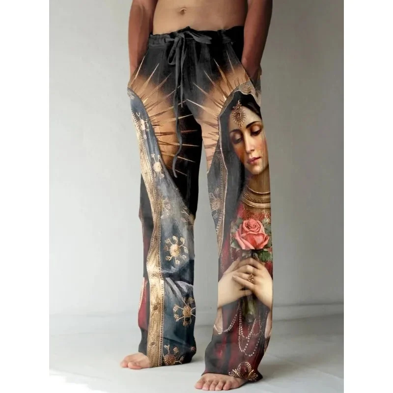 Summer Renaissance Clothing - Homens vintage renascentista virgem maria impresso
