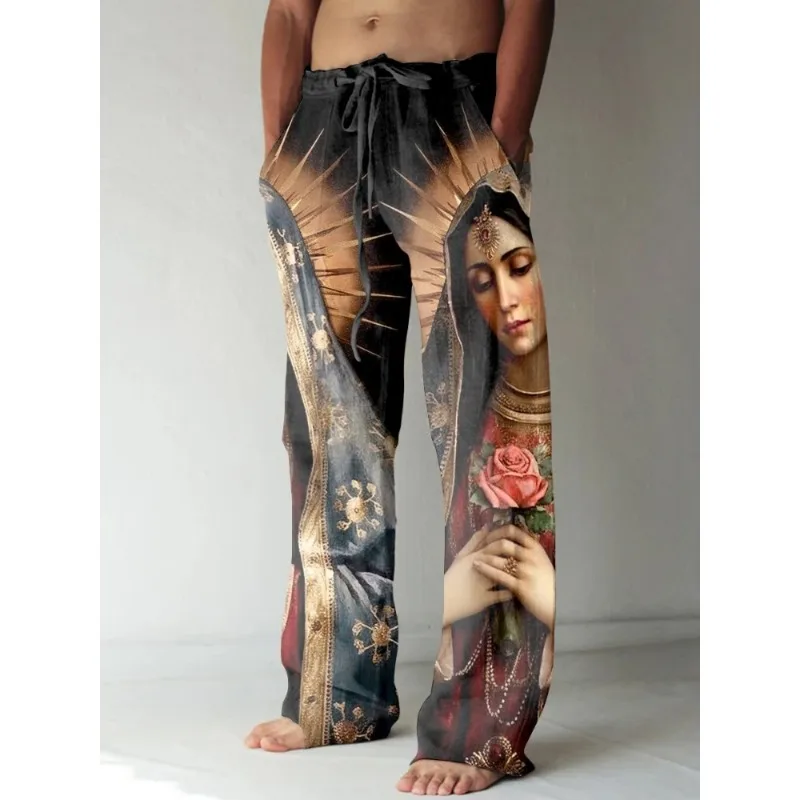 Summer Renaissance Clothing - Homens vintage renascentista virgem maria impresso