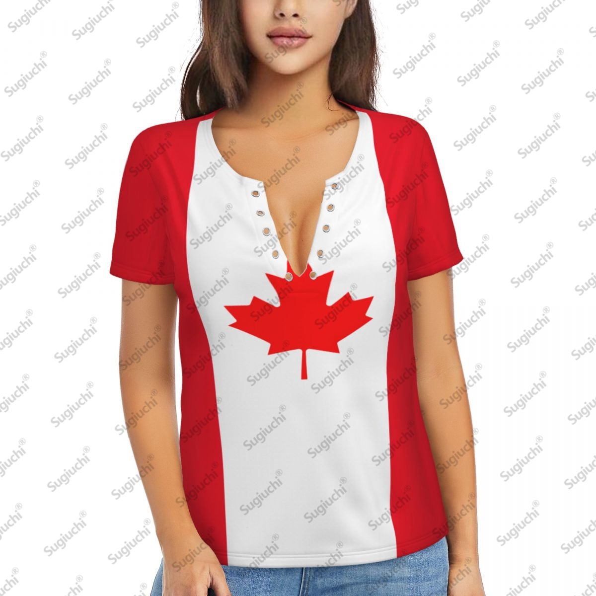 Summer Clothing Women Canada - 2025 bandeira do canadá sexy decote