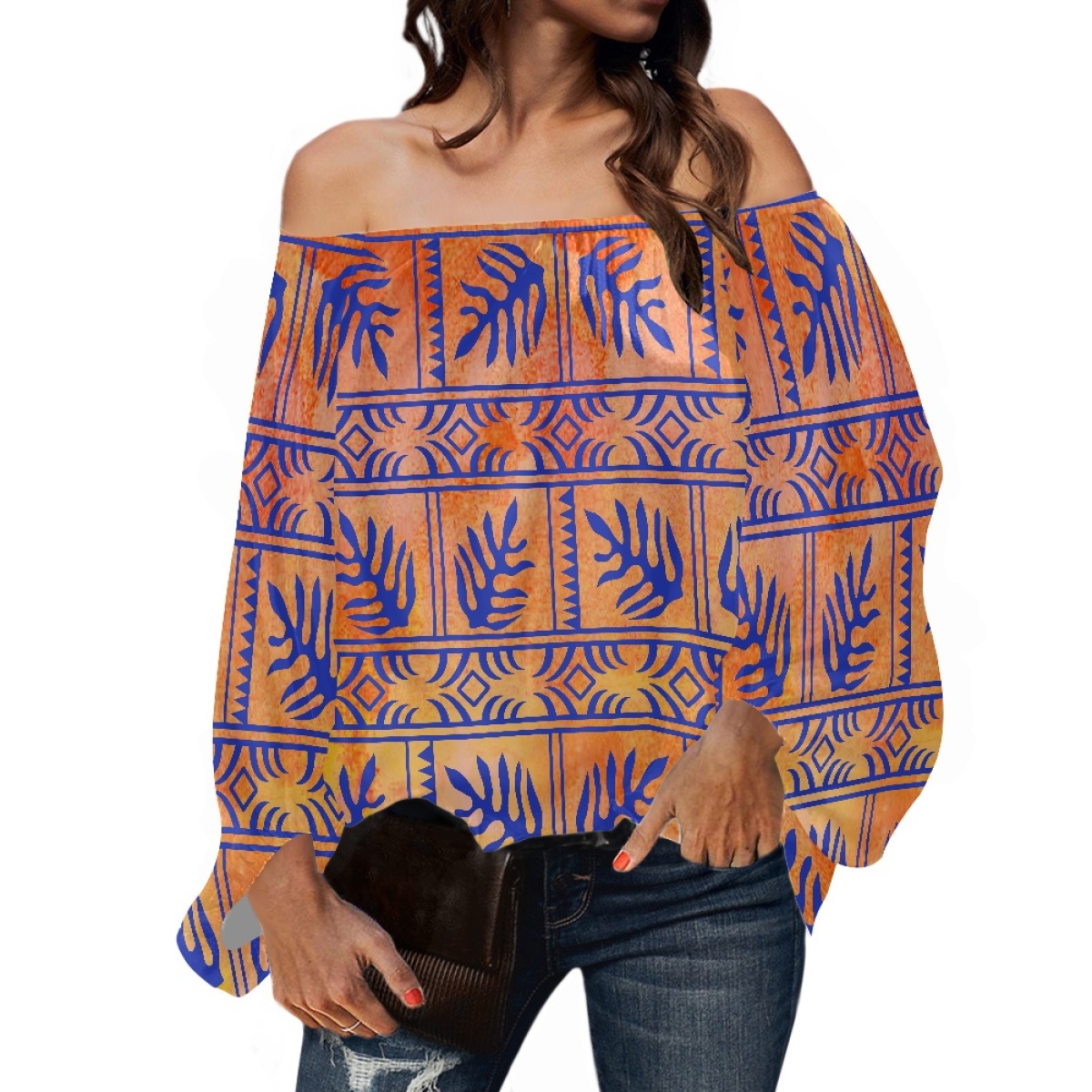 Off Shoulder Blouse - Roupas Tribais Polinésias, Blusa de Chiffon
