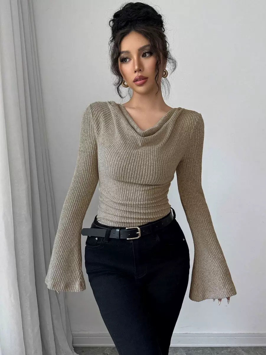 Off Shoulder Blouse - Blusa Feminina de Tricô Canelado com